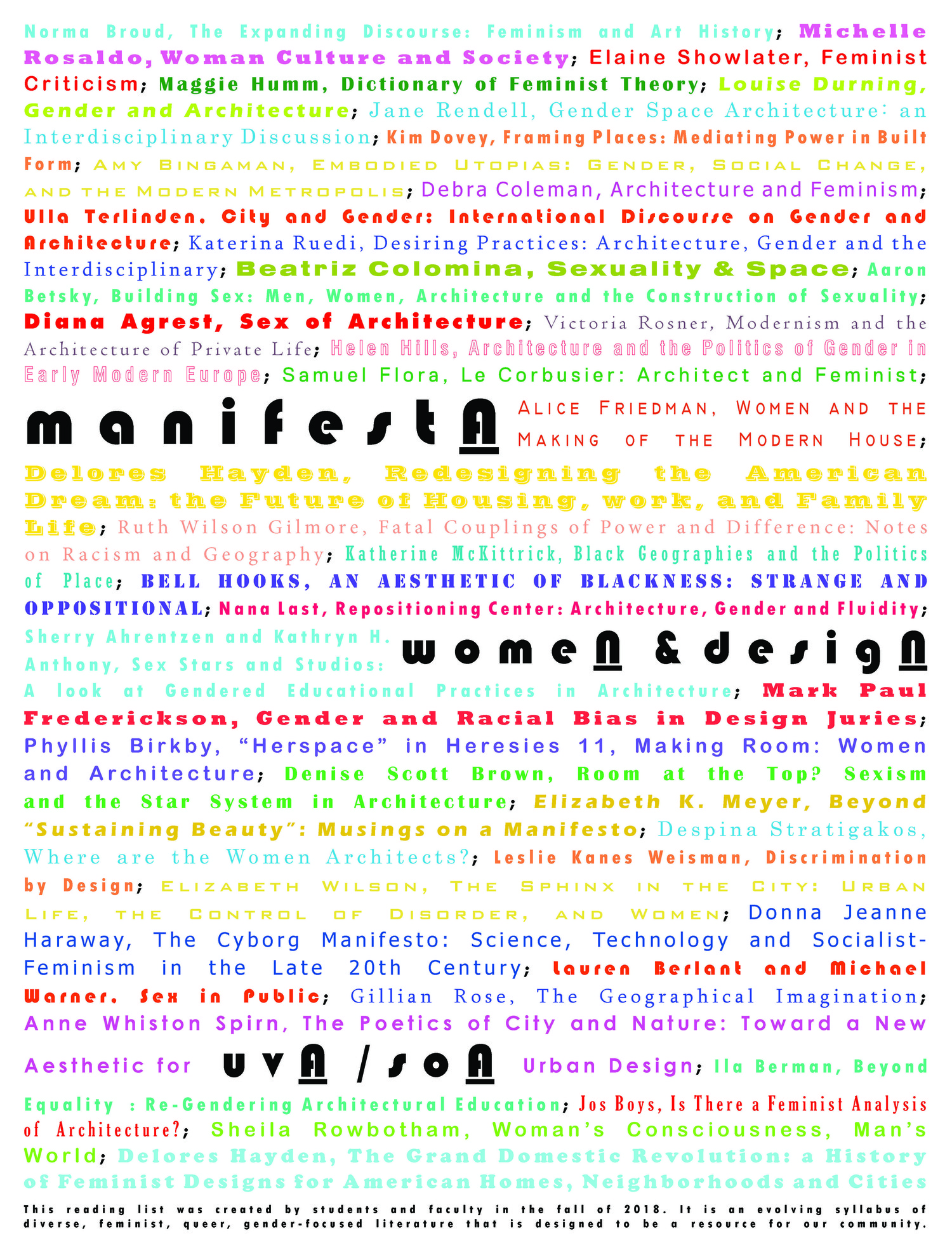 ManifestA poster. As an integral part of their programming, manifestA hosts regular syllabus talks focused on writings and scholarship by and about women, design, feminism and equity open to all at the School.