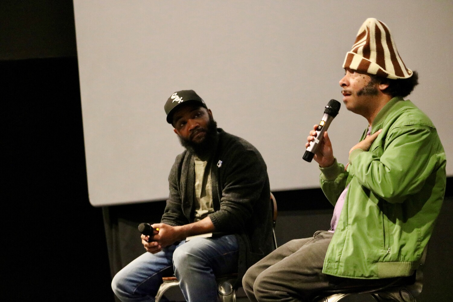 A.D. Carson & Boots Riley on stage after the screening of I'm a Virgo.