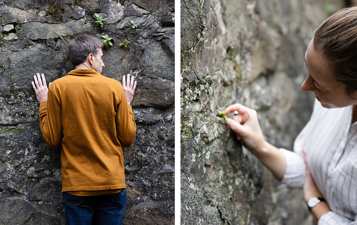 Several landscape architecture graduate students performed gestures of healing at the sub-grade kitchen wall outside of Hotel A where enslaved laborers once worked.