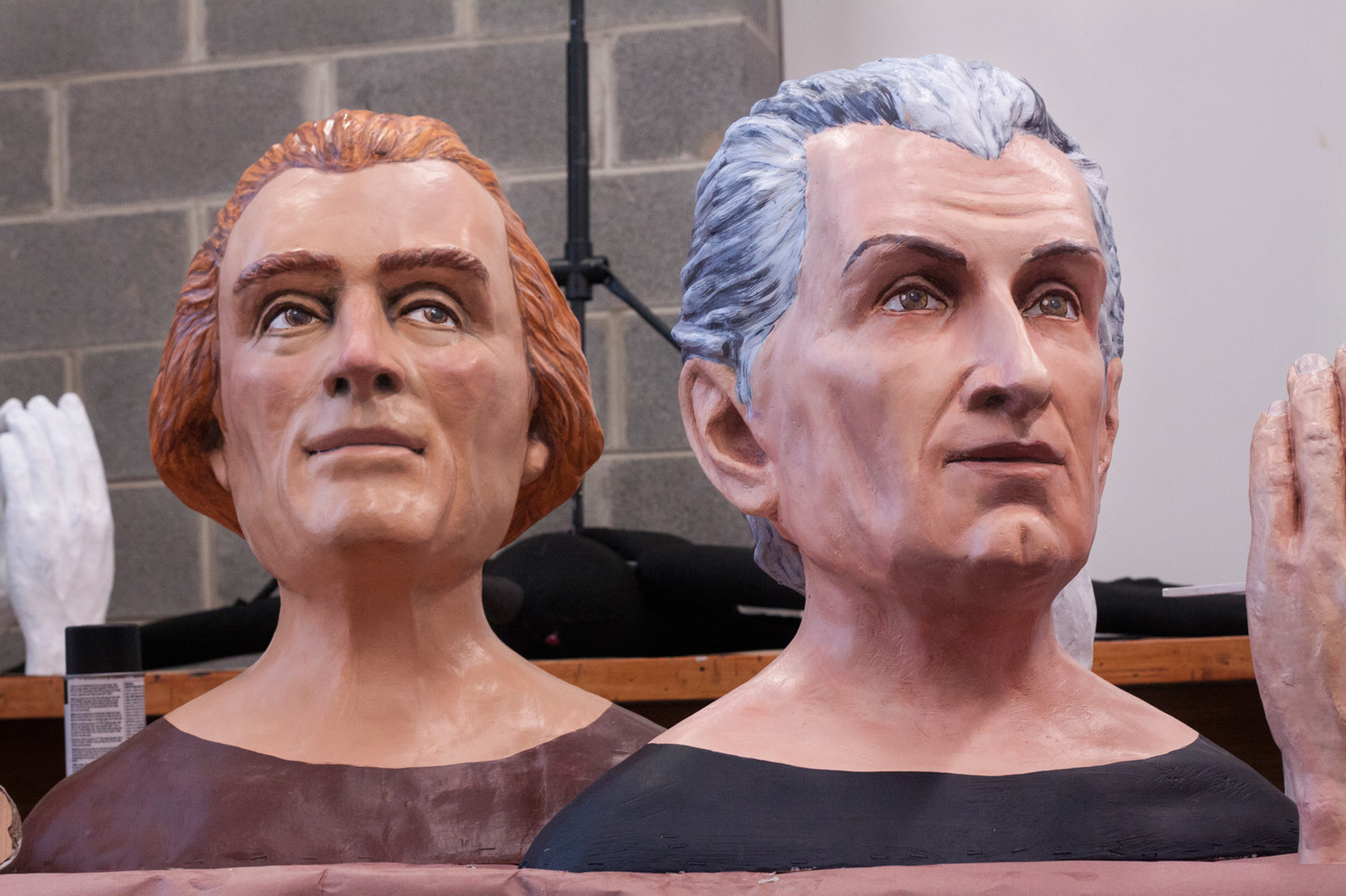 Two presidents faces by Big Head Brigade: Jefferson and Madison 
