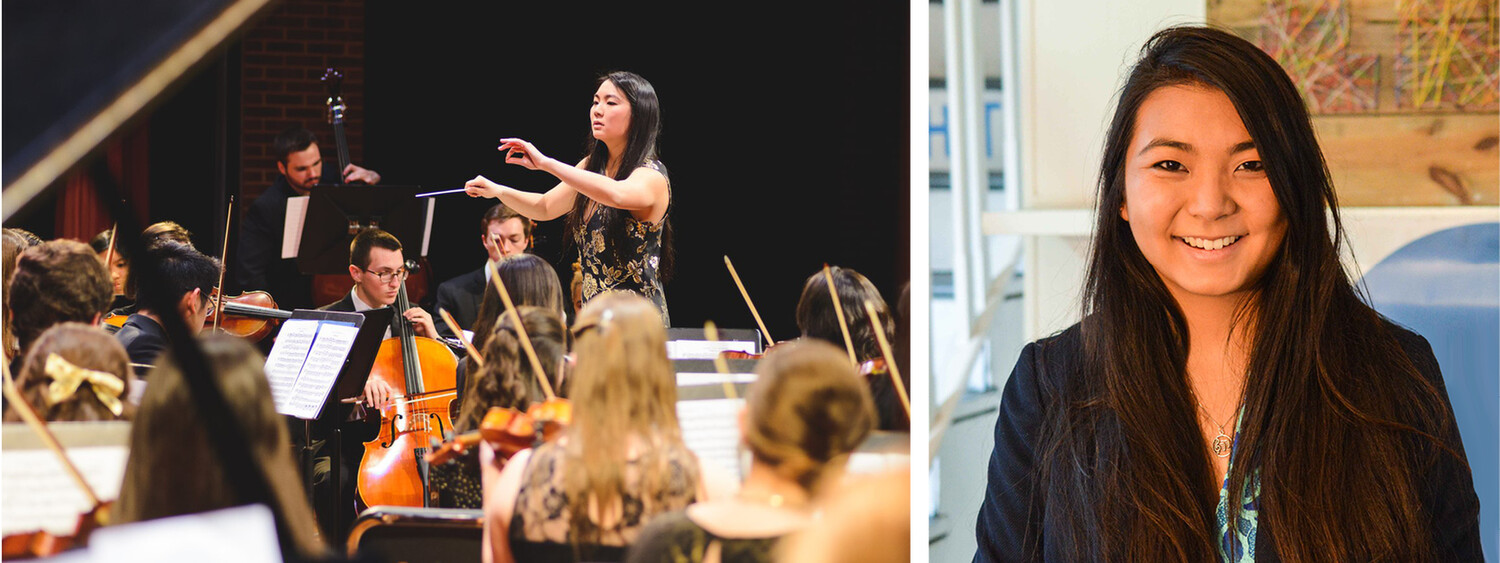 Jocelyn Huang (CLAS, &apos;18) then and now. Her B.A. in music plays an important part in her career as a machine learning engineer for Capital One Financial Corporation. Credit: Contributed photo