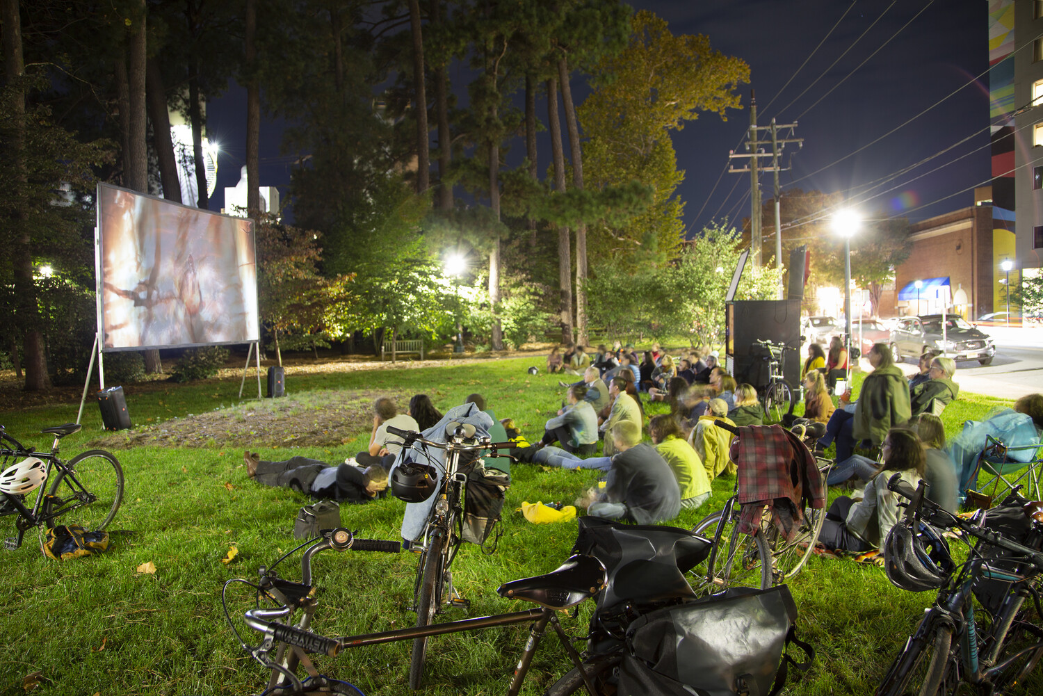 Rasquache Mobile Cinema viewing at the former site of the George Rogers Clark Statue