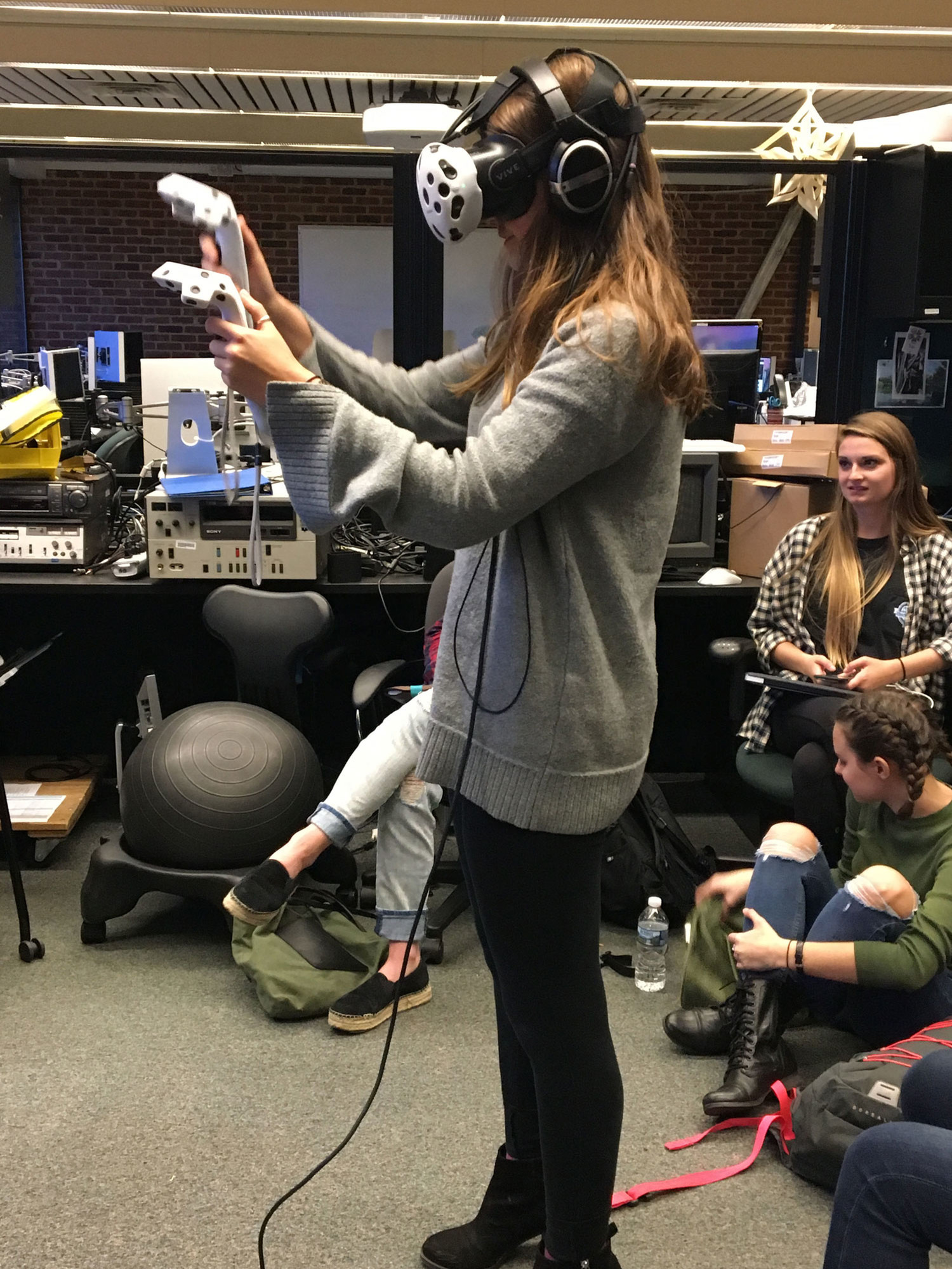 Archaeology student using virtual reality glasses