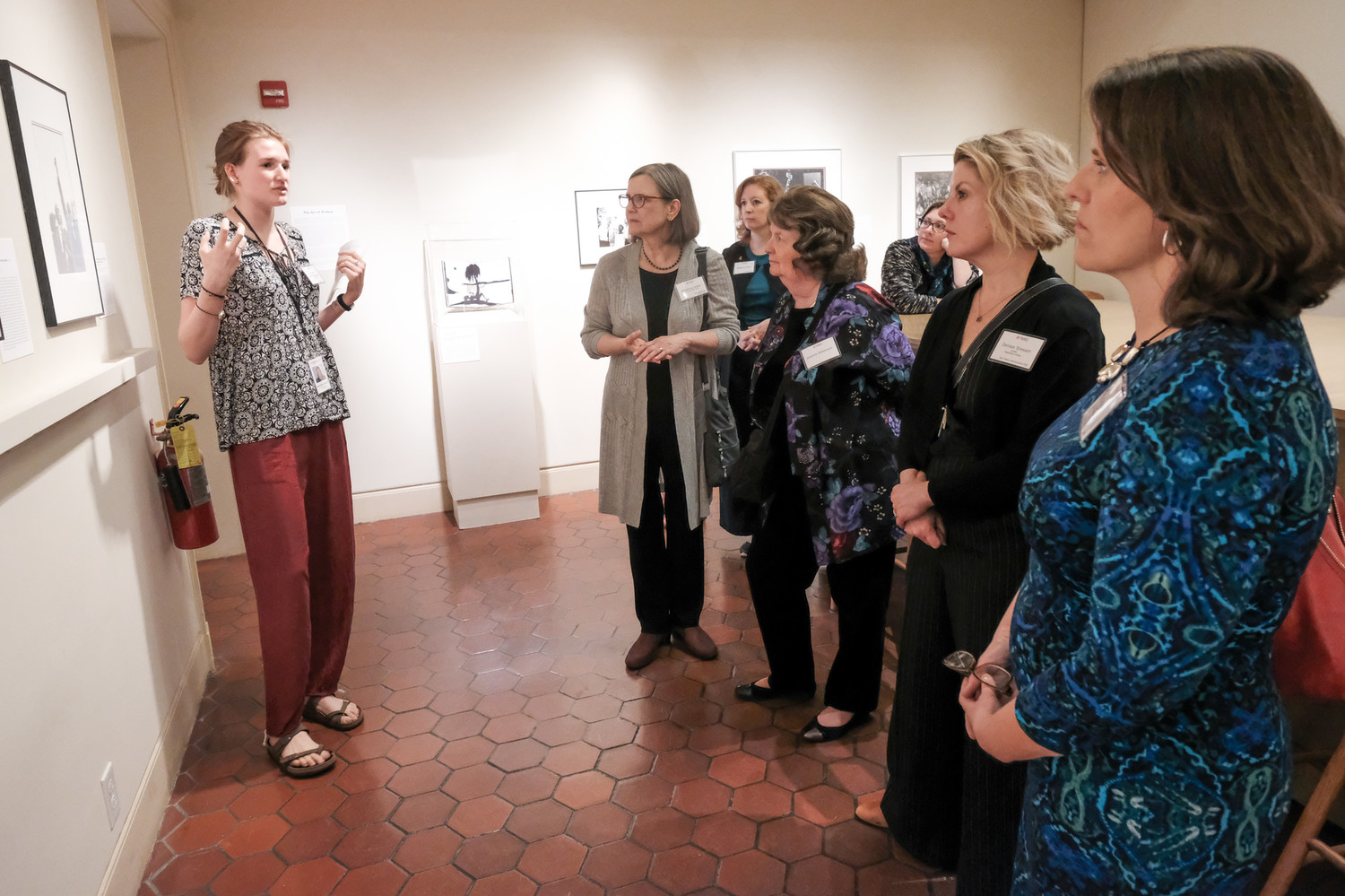 UVA Arts Council members and faculty enjoy a private tour with student docent Sarah Vanlandingham at The Fralin Museum of Art during the spring 2018 Arts Council meeting.