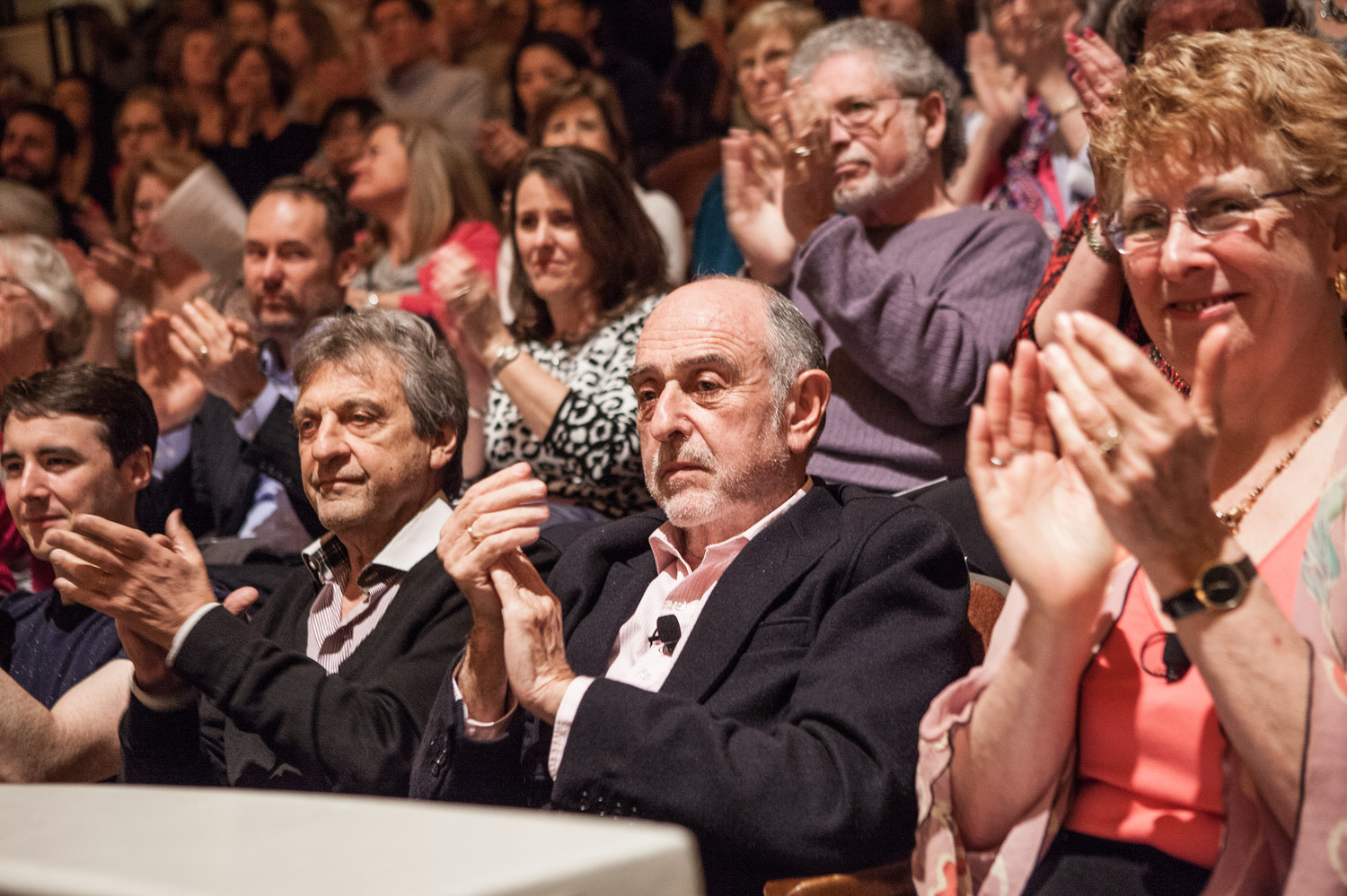 Alain Boublil and Claude-Michel Schönberg enjoy the musical opening by the University Singers, directed by Associate Professor Michael Slon, for An Evening with Schönberg and Boublil.