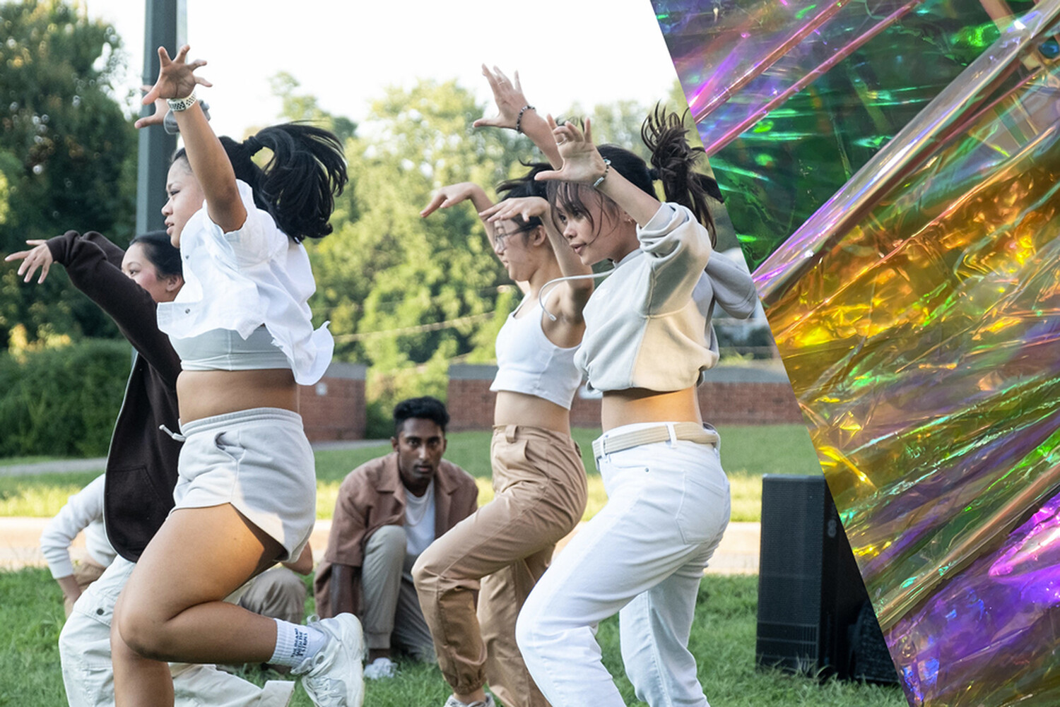 LEFT: AKAdeMIX Dance Crew at UVA Arts Annual Welcome Picnic on Arts Grounds. Image by Coe Sweet.  RIGHT: Detail from the series Papalotes en Resistencia, by Federico Cuatlacuatl. Image by Emma Terry.